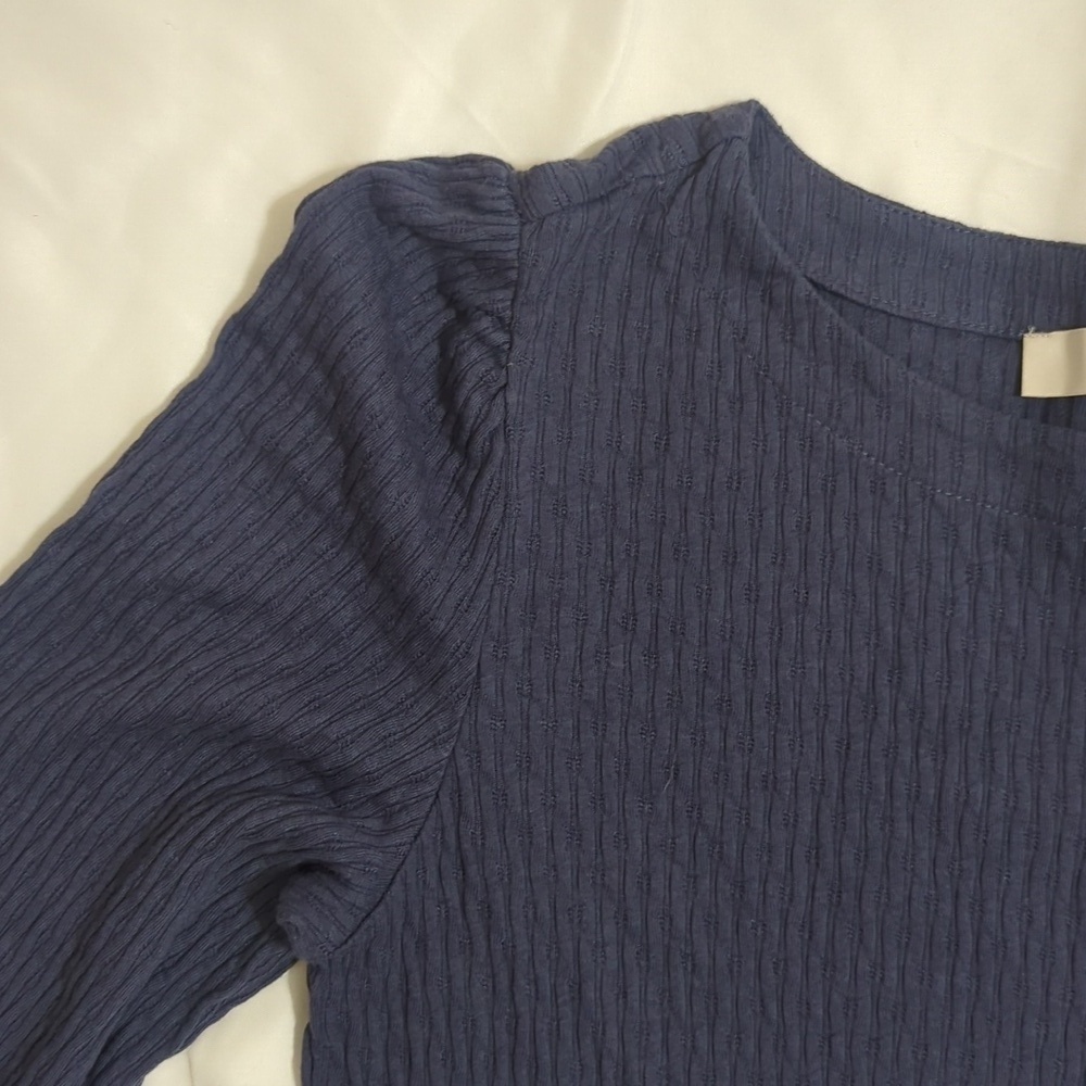 Loft Ribbed Ruffle Sleeve Blouse, Color Blue Size M - Picture 3 of 13